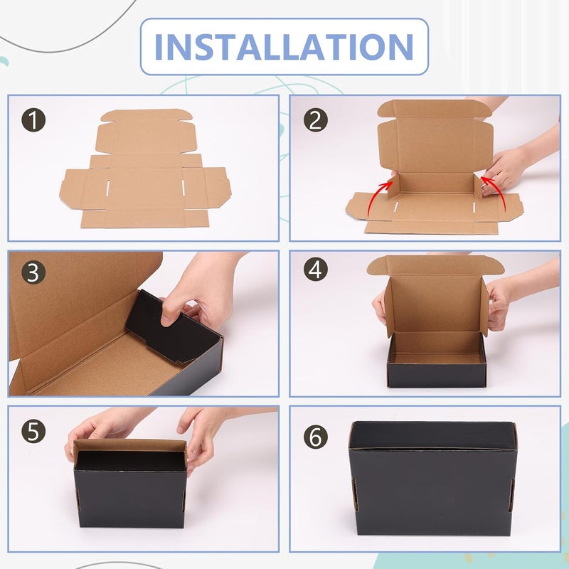 EXYGLO 6 Pack 9x6x4 Shipping Boxes, Black Corrugated Cardboard Boxes for Packaging Small Business, Moving, Shipping, Mailing, and Storing - Image 4